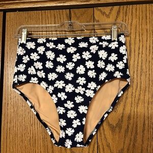 J. Crew High-Waisted Navy Blue and White Floral Bikini Bottom